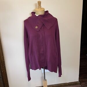 Women's AK Anne Klein button up size large Burgandy Pockets Sweater Cardigan